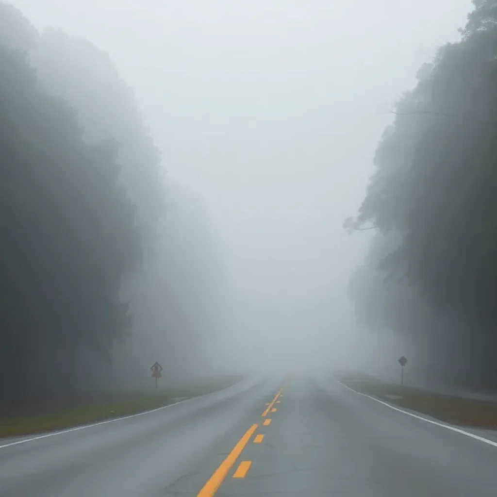 A fog-covered road in South Carolina.