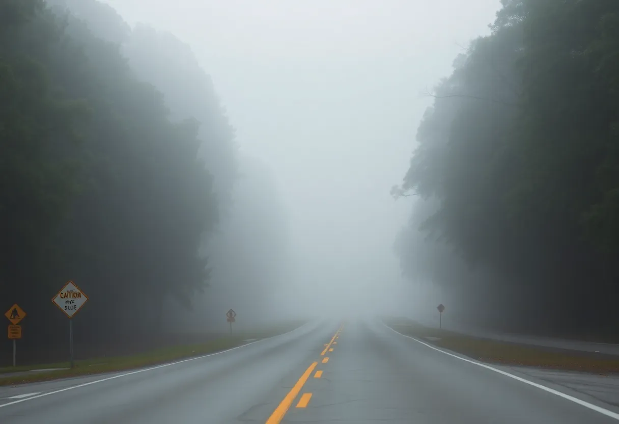 A fog-covered road in South Carolina.