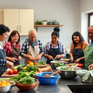 Participants in a community cooking class at Foodshare SC preparing healthy meals.