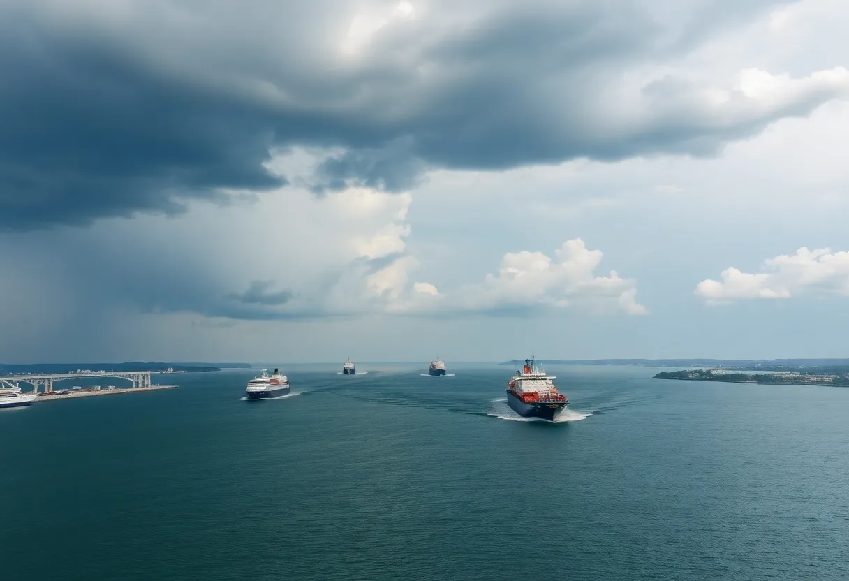 Ships navigating the Great Lakes during trade activity