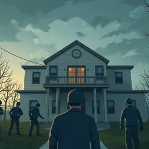 Illustration of a halfway house escape with security personnel