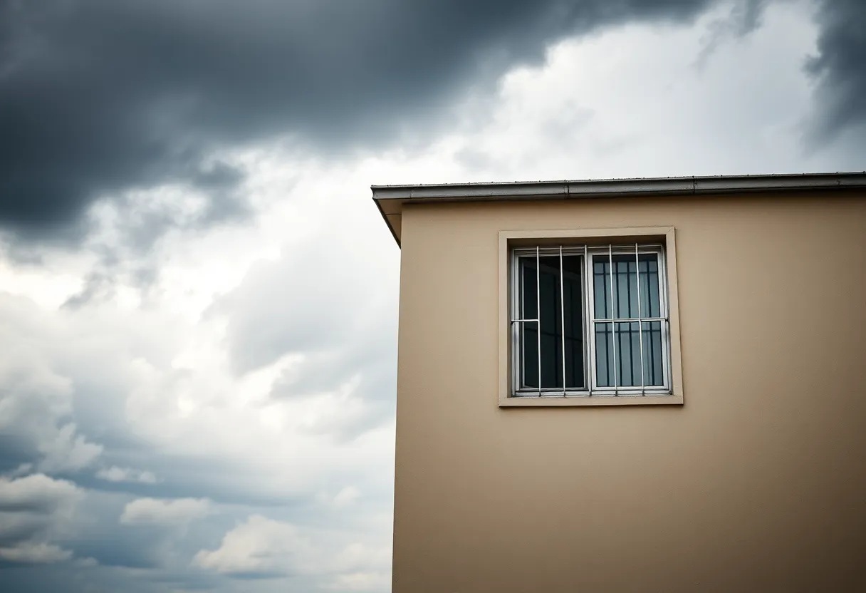 Halfway house depicting a sense of confinement and attempted escape.