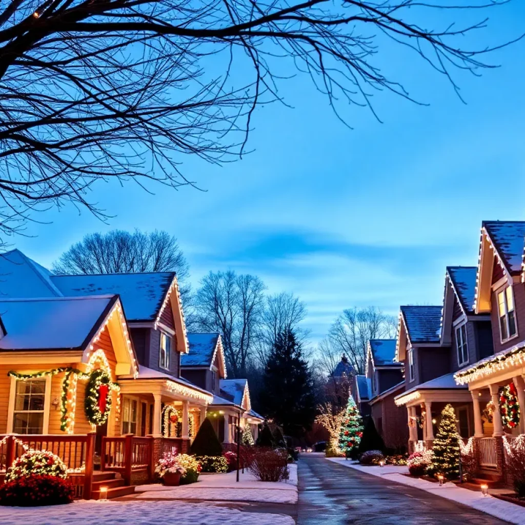 Colorful holiday decorations in a suburban neighborhood