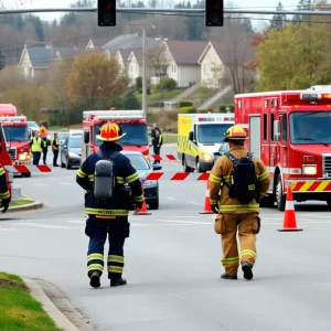 Firefighters directing traffic during a local incident at Bush River Road.