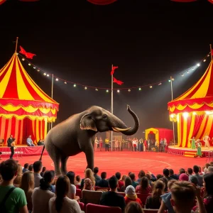 Elephants performing at the Jamil Temple Royal Hanneford Circus.