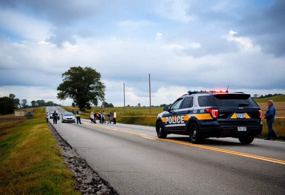 Police vehicle at a crime scene on a rural highway in Vermont