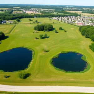 Illustration of the proposed housing development in Lexington County with green spaces and ponds.