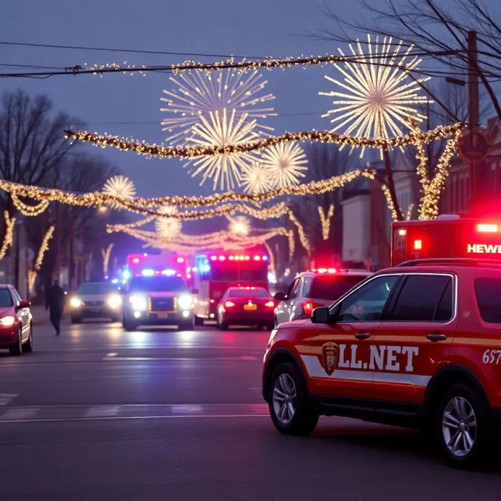 Emergency vehicles at a busy intersection during New Year in Lexington County