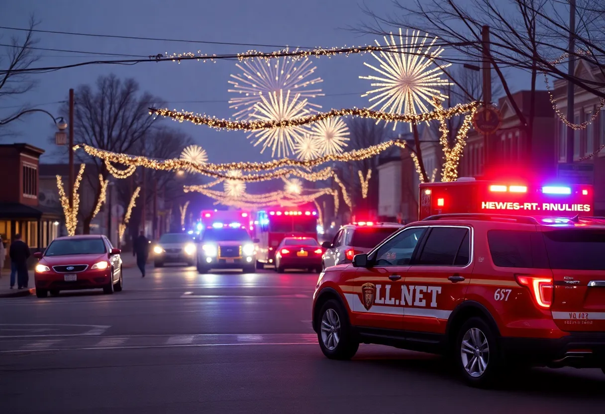 Emergency vehicles at a busy intersection during New Year in Lexington County