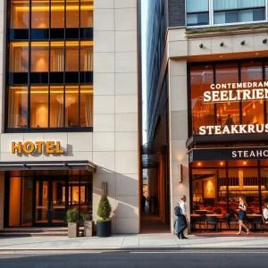 A modern hotel and steakhouse on Lexington's Main Street