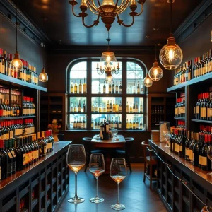 Interior view of Lula Drake Wine Parlour with wine selections.