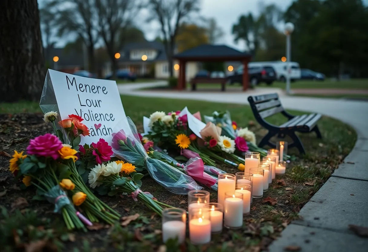 Vigils and memorial flowers in Monetta honoring the victim of a tragic shooting.