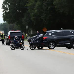 Emergency responders at motorcycle accident scene in Lexington