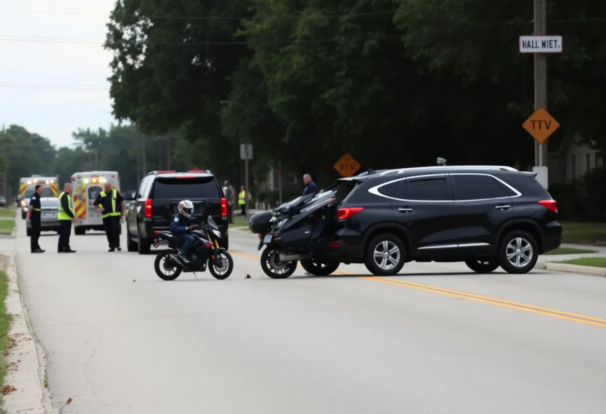 Emergency responders at motorcycle accident scene in Lexington