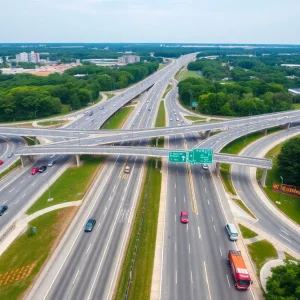 Aerial view of the new exit ramp on Interstate 20 in Columbia, South Carolina