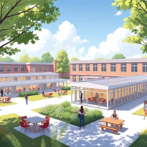 Conceptual image of the new Gray Collegiate Academy campus with modern facilities.