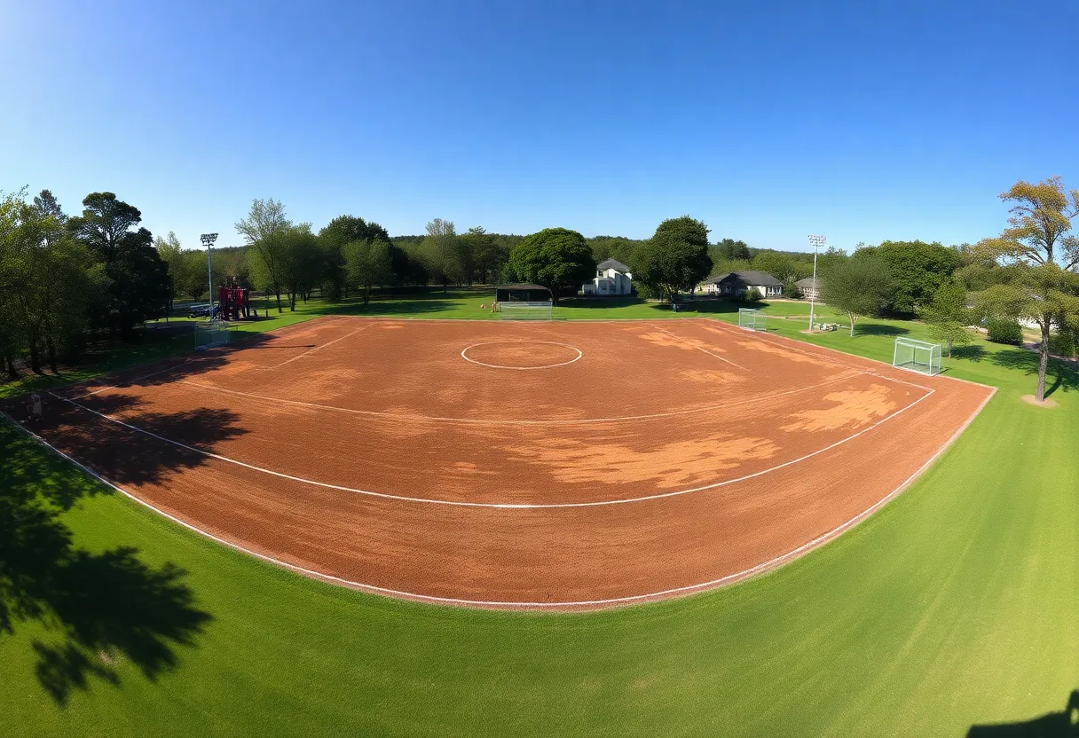 Athletic field in Owens Field Park with fire damage