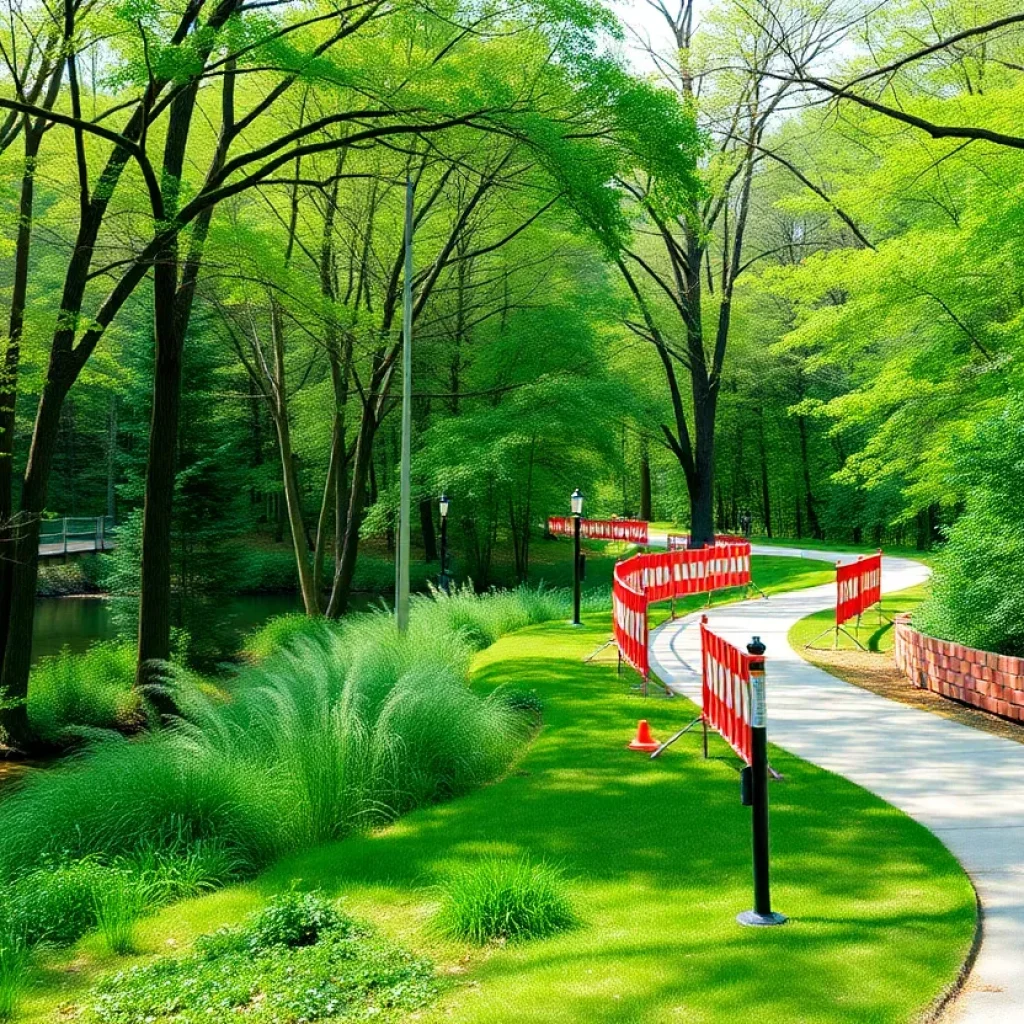 Saluda Riverwalk with visible construction barriers