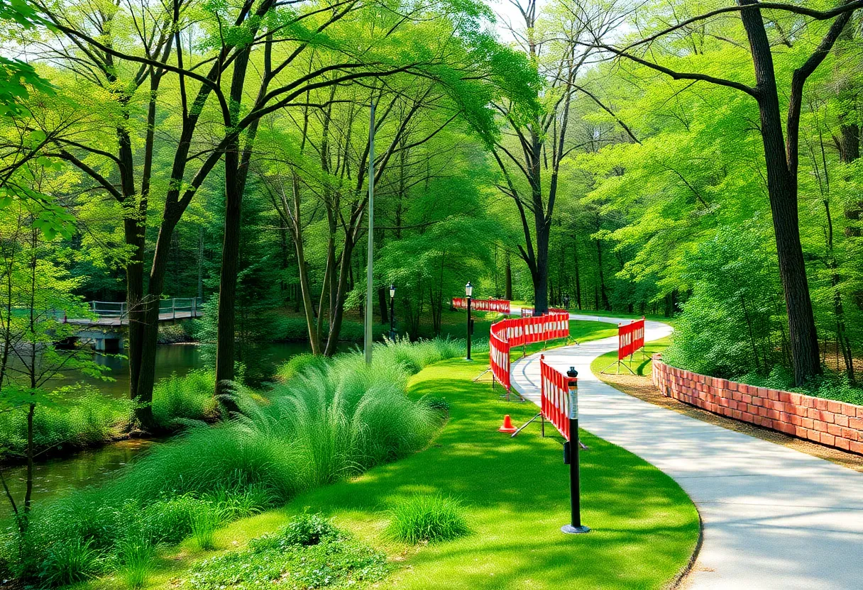 Saluda Riverwalk with visible construction barriers