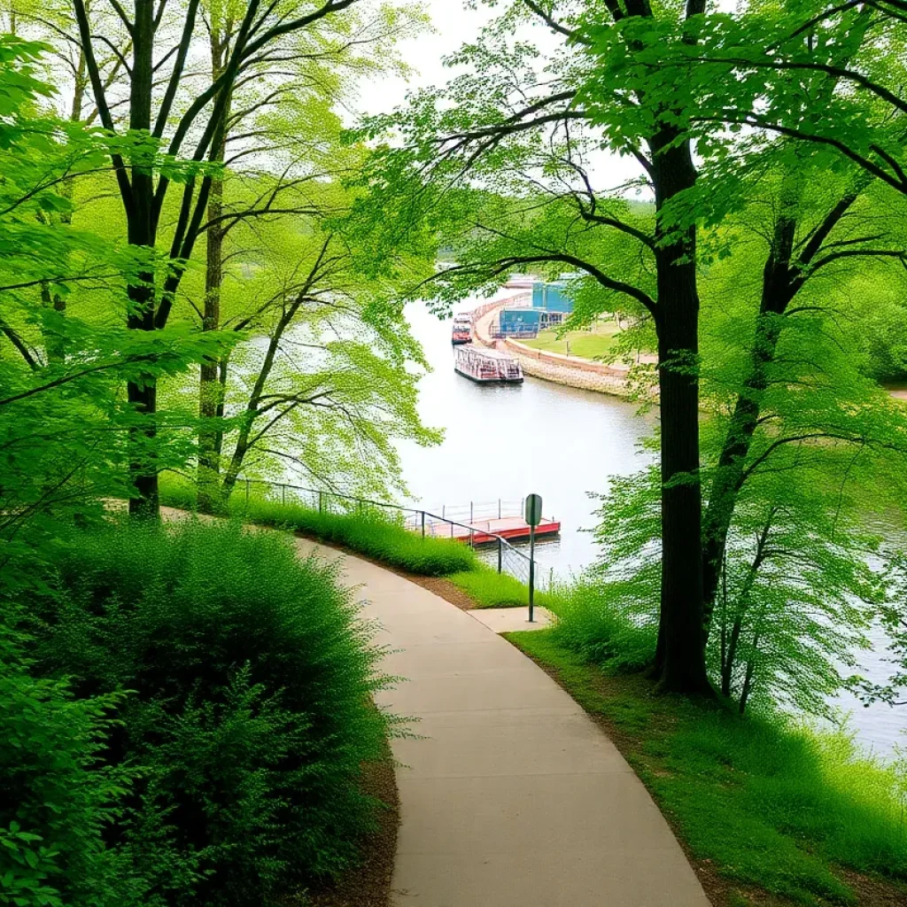 Construction site at Saluda Riverwalk Trail for gondola project