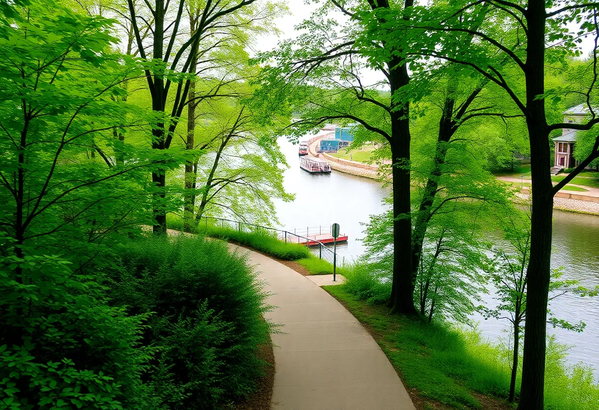 Construction site at Saluda Riverwalk Trail for gondola project