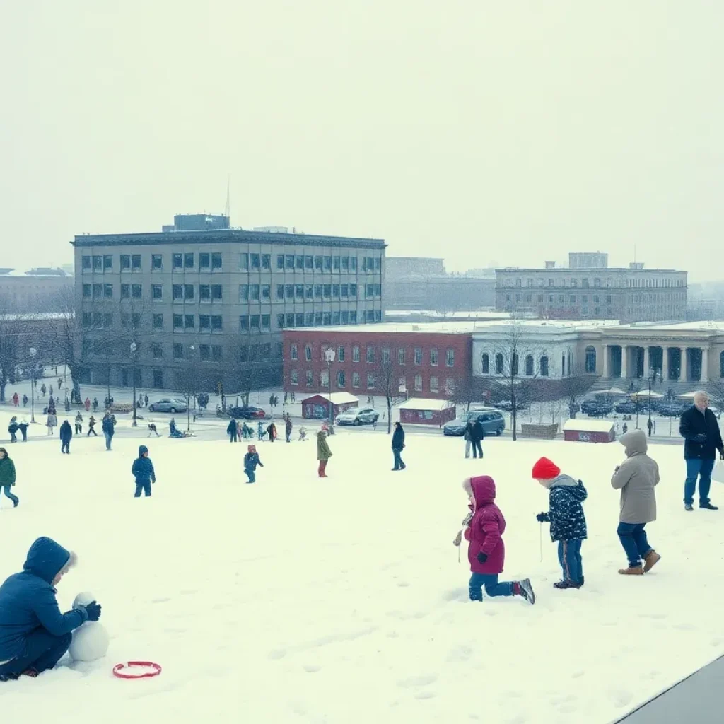 Families enjoying snow in Columbia, SC