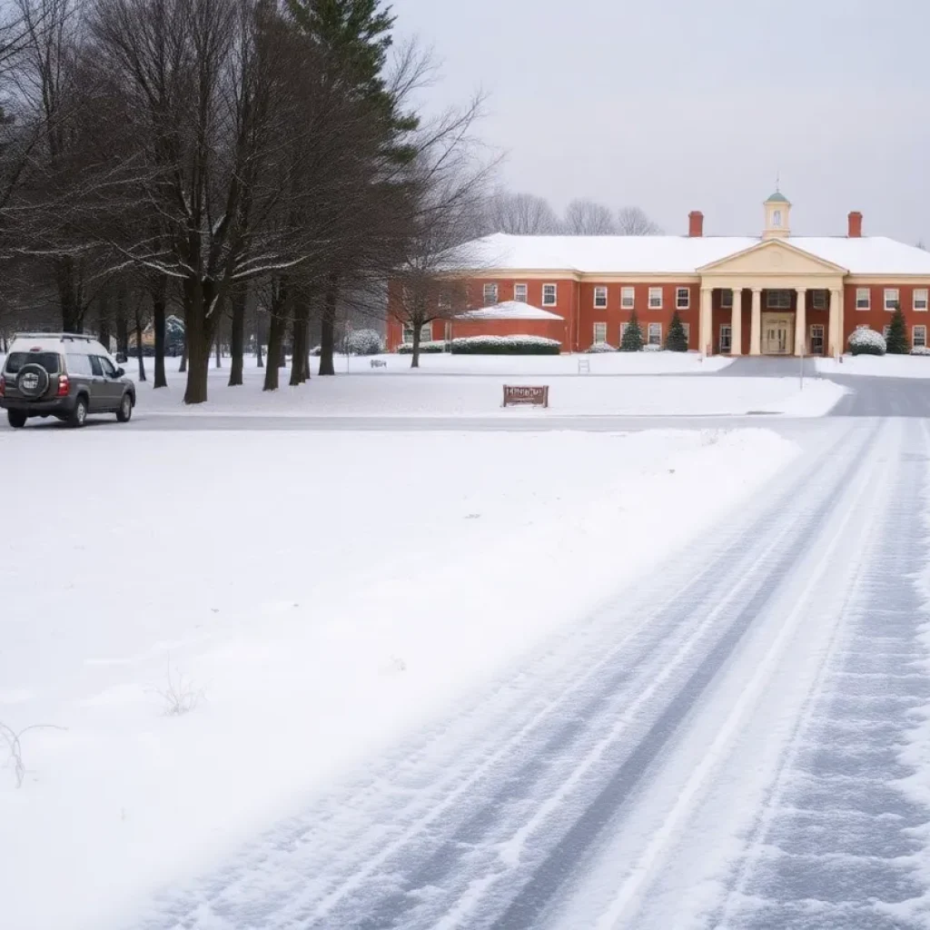 Snow-covered school in South Carolina