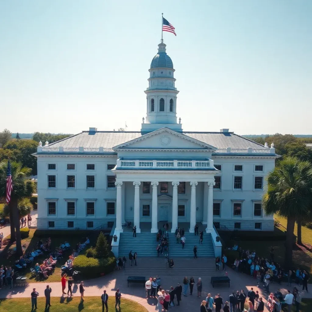 Aerial view of South Carolina State House during announcement