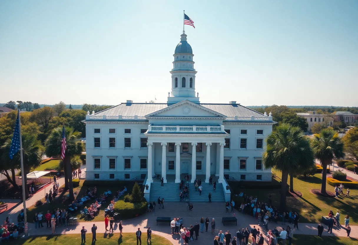 Aerial view of South Carolina State House during announcement