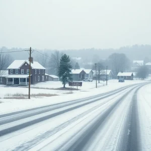 Snow-covered South Carolina town during winter storm