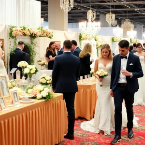 Couples exploring vendors at the Winter Lake Murray Bridal Show