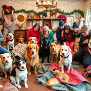 Various dogs and cats in a shelter during the Winter Adoption Event