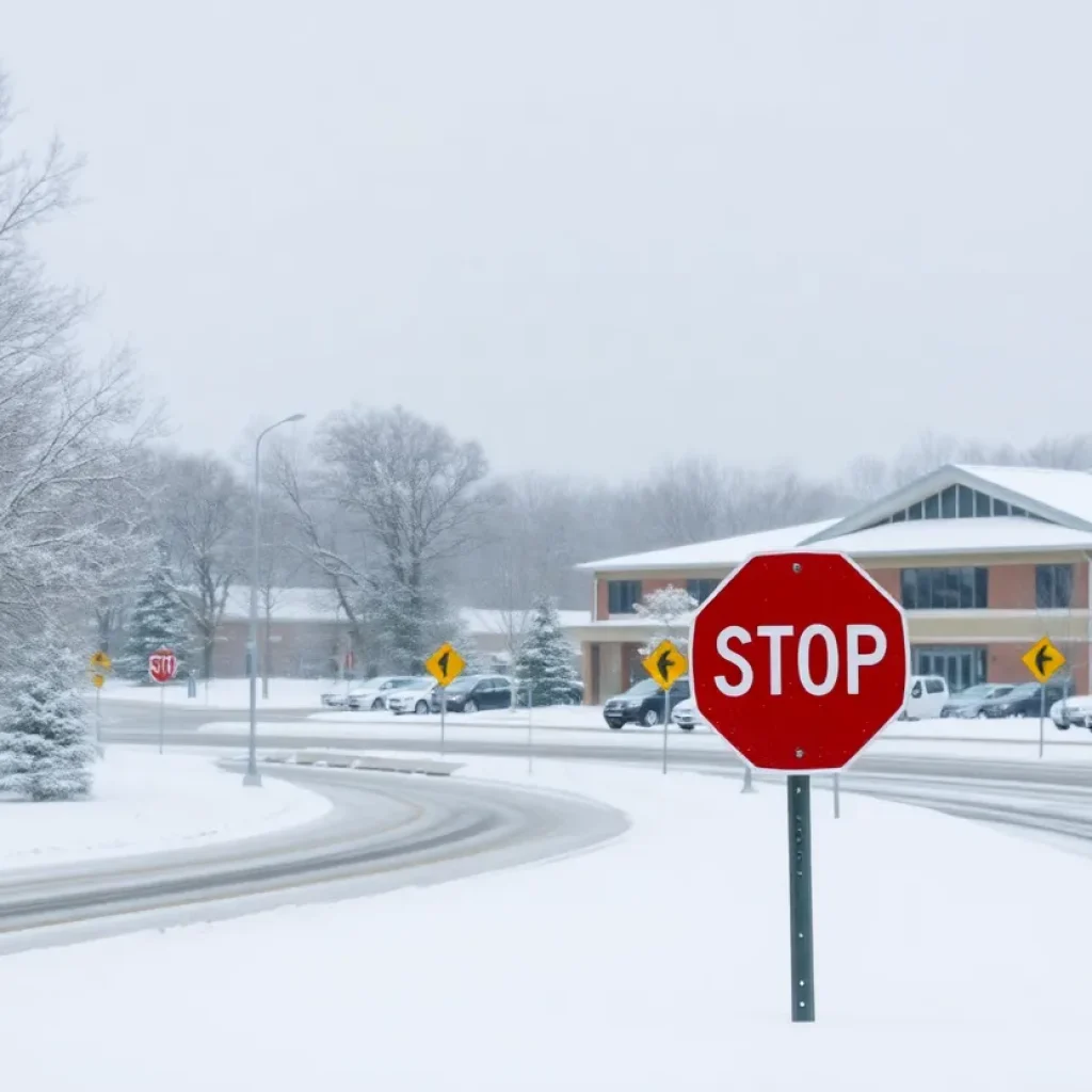 Snow-covered streets in Columbia SC during a winter storm