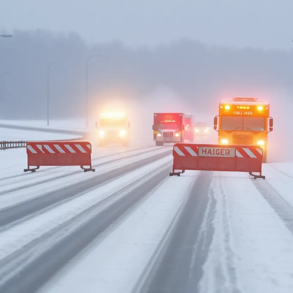 Snowy road conditions in Lexington County during winter weather