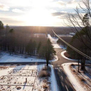 Scenic view of South Carolina in winter with snow and sunshine