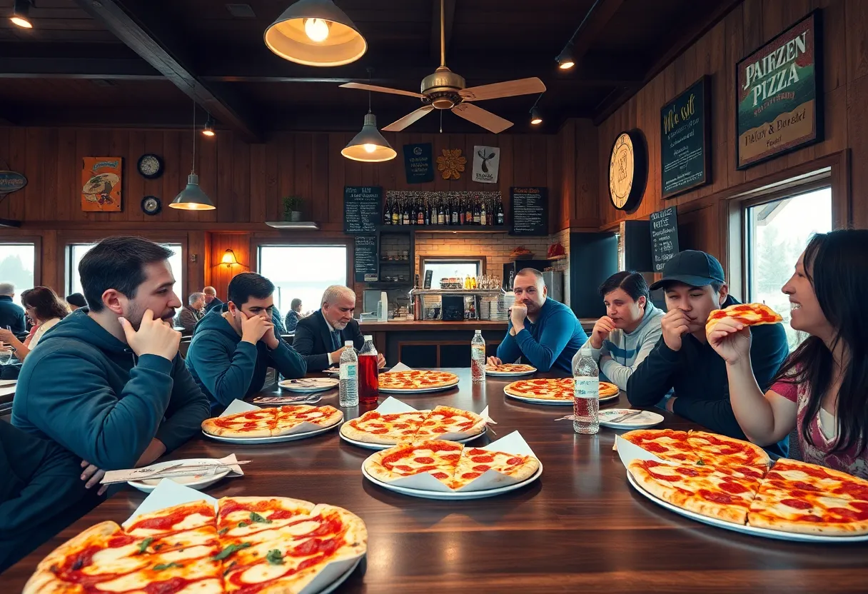 People enjoying pizza inside Buck's Pizza in Leesville