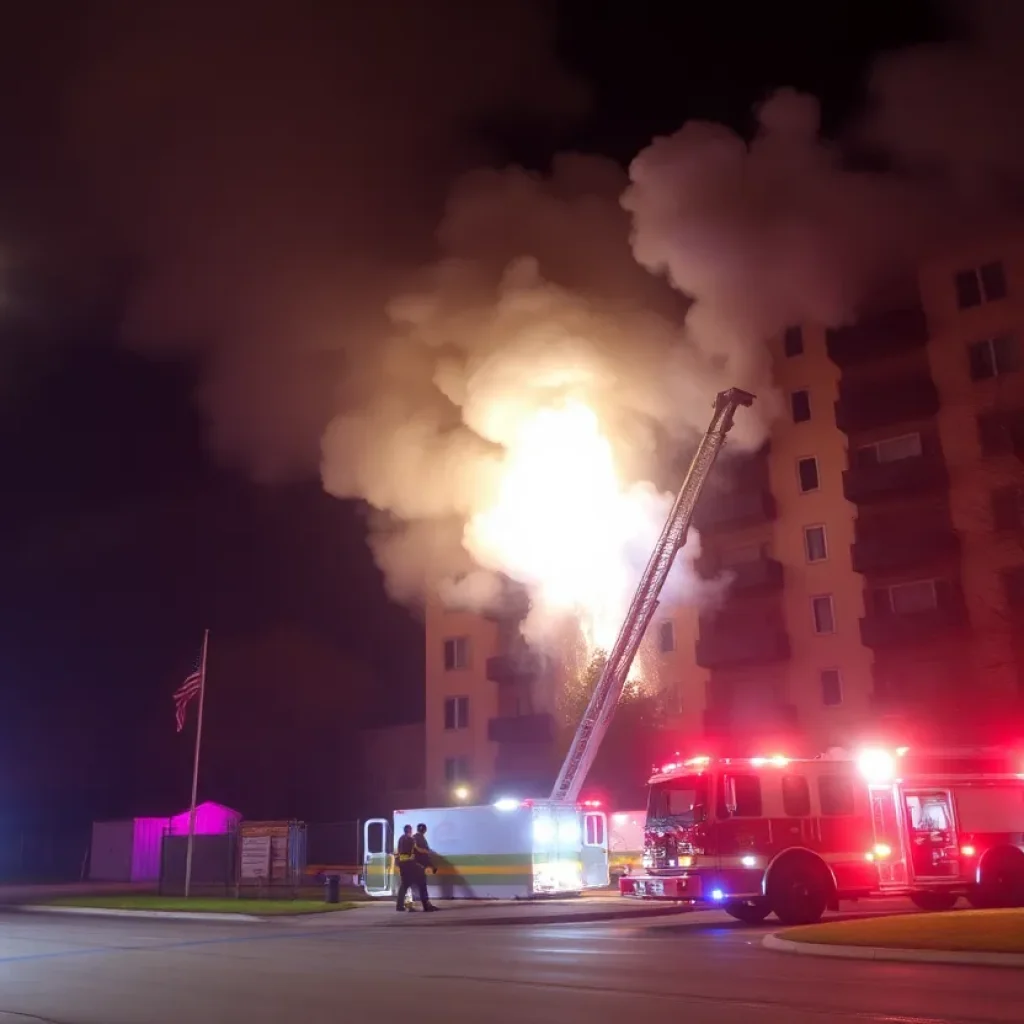 Firefighters battling a two-alarm fire at an apartment building in Columbia, SC.