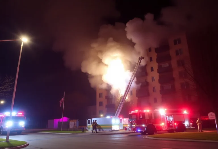 Firefighters battling a two-alarm fire at an apartment building in Columbia, SC.