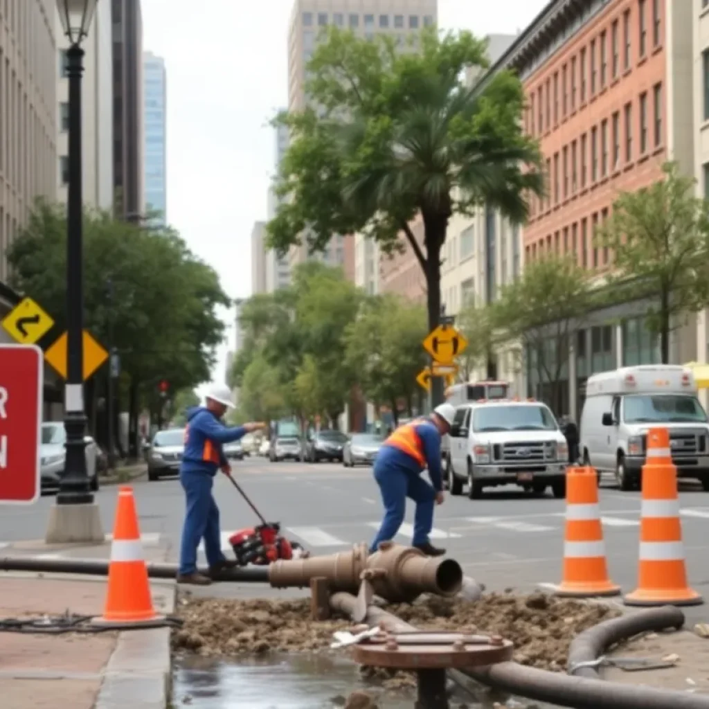 Construction workers repairing a water main in downtown Columbia, SC.