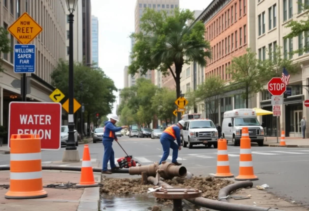 Construction workers repairing a water main in downtown Columbia, SC.