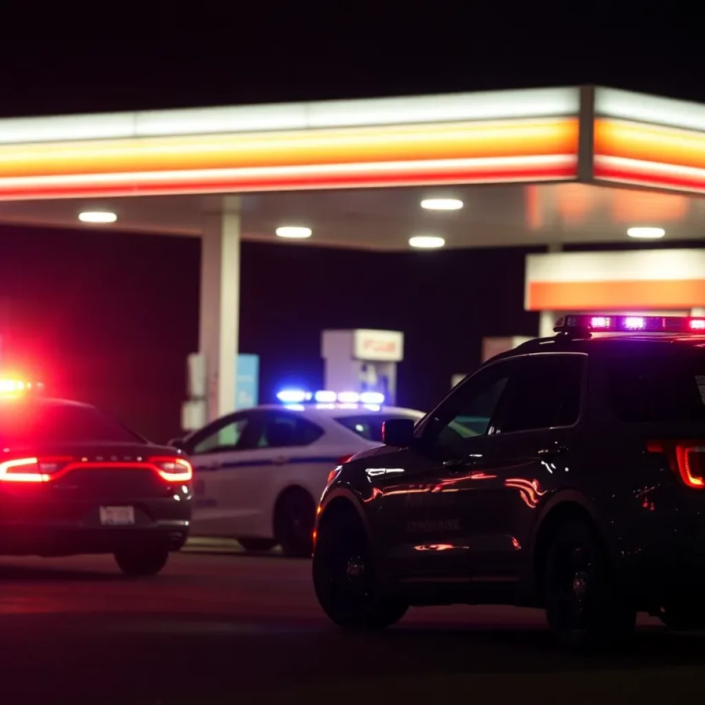 Police response at a gas station robbery scene in West Columbia