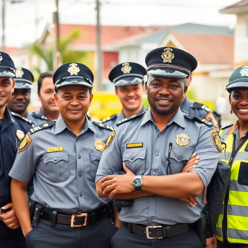 A diverse group of skilled law enforcement officers in uniform, representing unity and community safety.