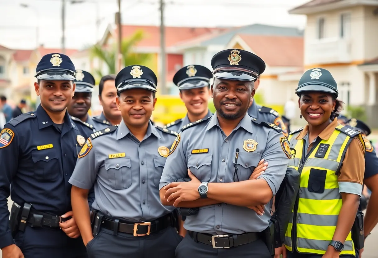 A diverse group of skilled law enforcement officers in uniform, representing unity and community safety.