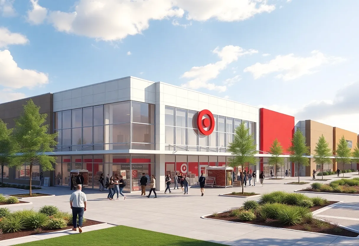 Artist's rendering of a new shopping center in Lexington with Target and various retailers.