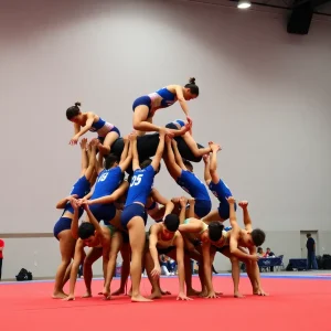 Newberry College Acrobatics & Tumbling team performing a pyramid formation