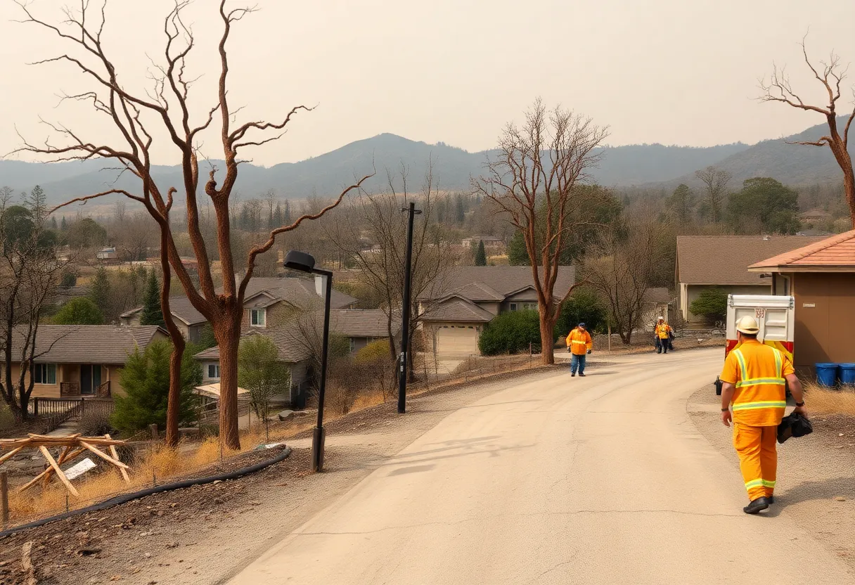 Community members and responders in a wildfire recovery area