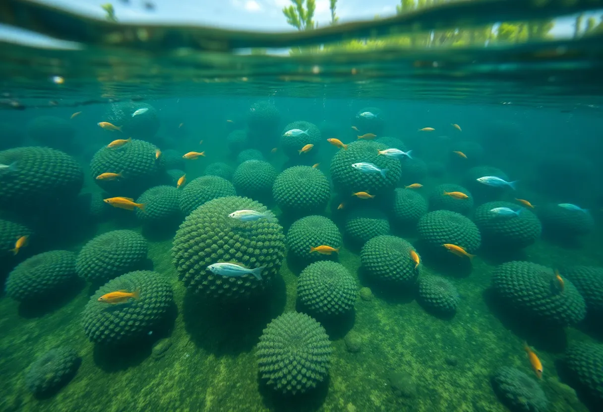 Underwater reef balls at Lake Murray enhancing fish habitat