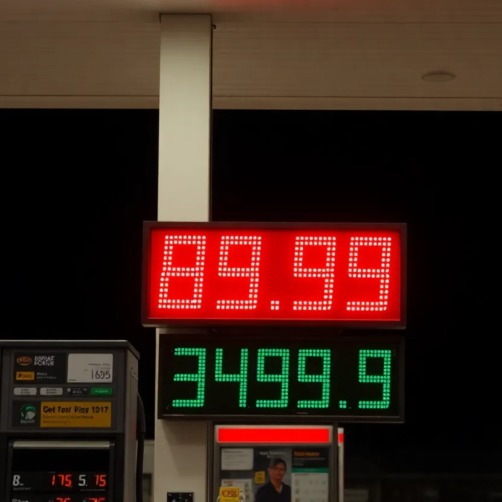 Gas station signage displaying rising prices