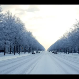 Snow-covered streets in Columbia SC during winter