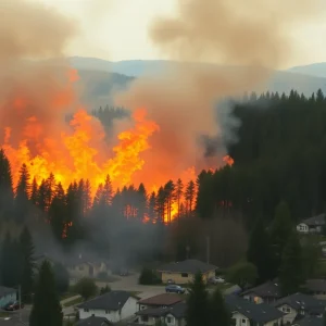 Wildfire burning in Carolina Forest with firefighters on site